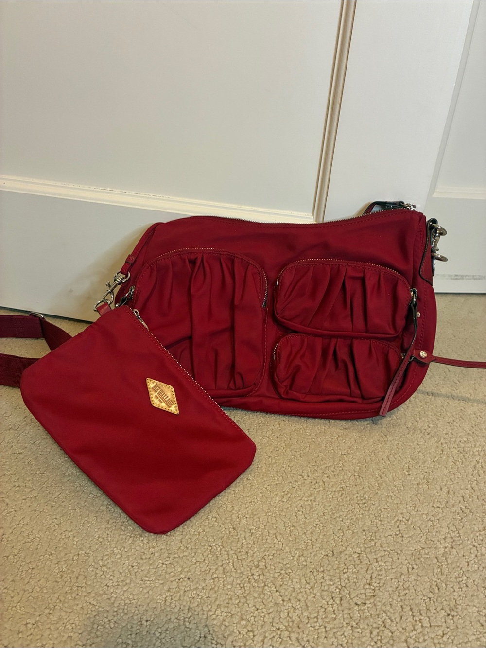 MZ Wallace Haley Red Bedford Nylon Convertible Shoulder Crossbody Bag 👵MT
